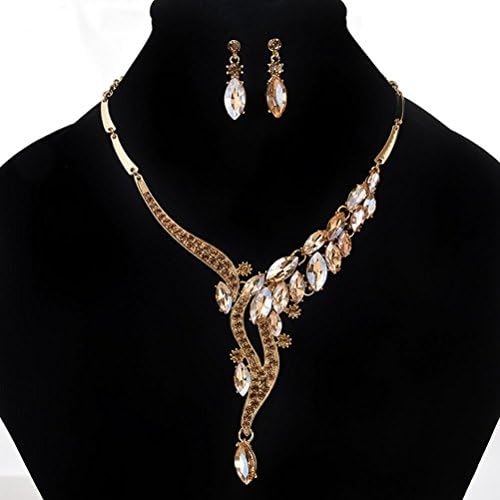Deamyth Decent Collar Cristal Necklace + Earrings Jewelry Charm Set (Gold)