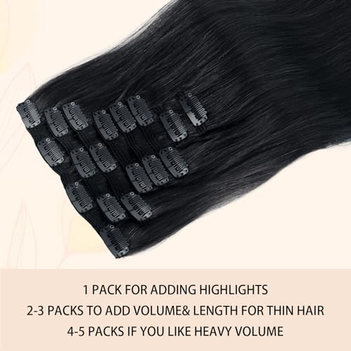 Sassina Straight Human Hair Clip ins Extensions 18 Inch Natural Clip in Remy Human Hair Extensions Jet Black Clip ins Hair Extensions Full Head 8 Pcs with 18 Clips 120 Grams #1