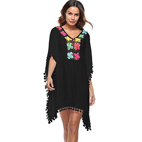 Boomboom Bikini Cover Up, 2018 Women Tassel Loose Plus Size Swimsuit Bikini Cover UPS Sunscreen Cover UPS For Teen Girls (Black)