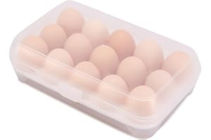 OSALADI Transparent Plastic Egg Holder Container 15 Grid Shockproof Egg Storage Box Tray for Refrigerator 9.25X5.31X2.75In Ki