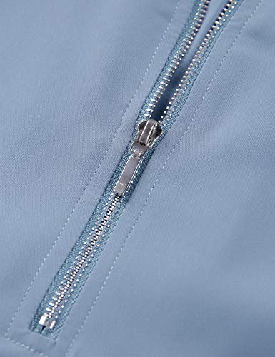 Gaharu Work Blouses for Women, Henley V Neck Top with Zipper Short Sleeve Office Tunic Soft Comfoetable Polyester Tee Shirts Blouse Blue,L