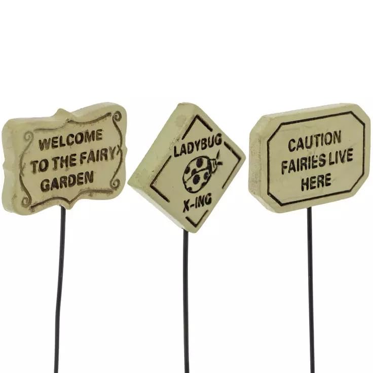Fairy Garden Sign Picks Review: Caution Fairies Live Here - 3 Inch Resin Accents for Whimsical Backyard Mini Gardens
