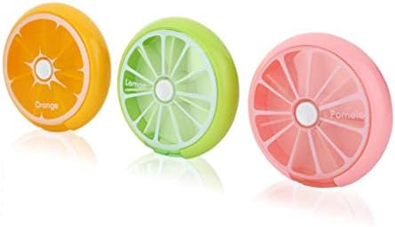 IFY Cute Fruit Style,Portable Rotating 7 Day Weekly Pill Medicine Tablet Holder Storage Case Box Dispenser, Pack of 3 (Orange/Lemon/Pomelo)
