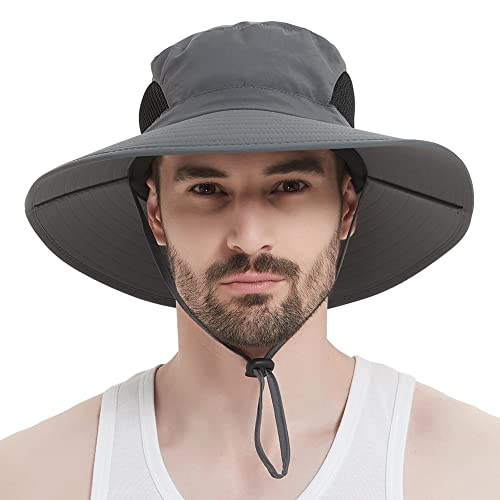 Sireck Sun Hat for Men Women, UPF 50+ Fishing Hat, Outdoor Sun Protection Bucket Hats, Water Resistant Wide Brim Safari Hat Quick Dry Summer Boonie Hat for Hiking Hunting Gardening Beach (Dark Gray)