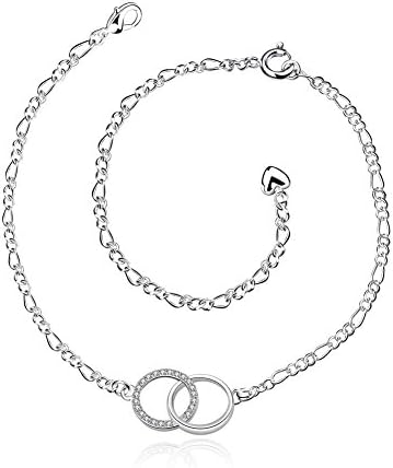 Prestep Thin 2 Circle Interwinded Inlaid Rhinestoen Anklet