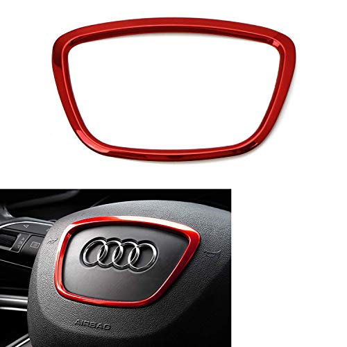 iJDMTOY (1) Red Aluminum Steering Wheel Center Decoration Ring Cover Trim For Audi A4 A6 A7 A8 Q5 Q7 Shield Shape Center Emblem