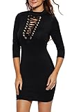Alvaq Women's Sexy Grommet Lace Up Front Long Sleeve Bodycon Club Mini Dress