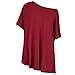 Memorose Women Loose Sleeve Plain Shoulder Off Asymmetric Hem T Shirt Top Blouse RedM