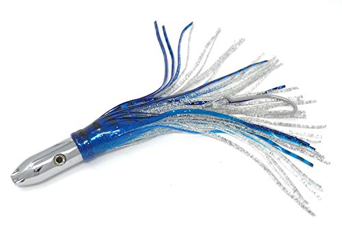 Rigged Trolling Lure Marlin Tuna Mahi Dolphin Durado Wahoo Octopus Skirted Jet Head Fishing Lure-12inch - 320G (Mixed Colors Striped Blue & Silver, 12 inch)