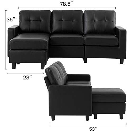 Honbay Convertible Sectional Sofa Couch Leather L Shape Couch With