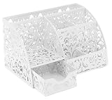 EasyPAG Office Desk Organizer 5 Compartments Desktop Accessories Caddy with Drawer,White
