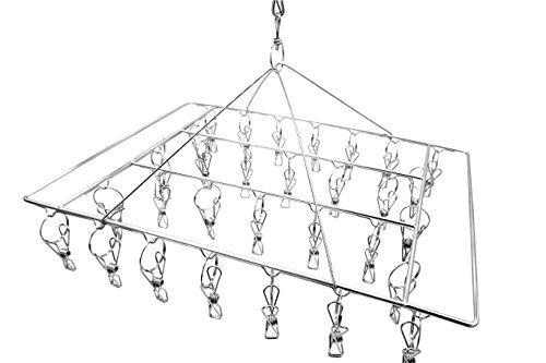 4MM Stainless Steel Laundry Drying Rack, Portable Clip and Drip Hanger with 30 Clothespins For Drying Socks, Baby Clothes, Cloth Diapers, Bras, Towel, Underwear, Hat, Scarf, Pants, Gloves - Thumbnail 2