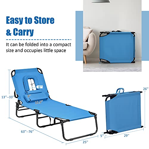 Goplus Folding Chaise Lounge Beach Chair, Face Down Tanning Chair with