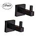 Z metnal Bathroom Hand Towel Holder, Square Door Hooks, Small Wall Hanger Shower Clothes Towel Coat Robe Hooks, Matte Black Bath Accessories, Heavy Duty, Wall Mounted, Stainless Steel, 2 Pcs