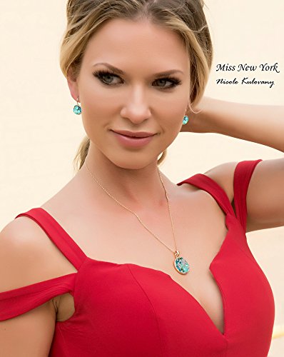 [Presented by Miss New York] Leafael "Ocean Bubble" Made with Swarovski Crystals Green & Opal Color Pendant Necklace Earrings Jewelry Set, 18K Rose Gold Plated, 18" + 2", Nickel/Lead Free, Gift Box - Thumbnail 3