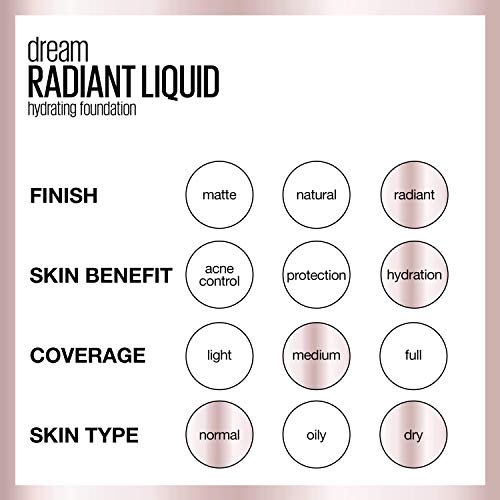 MAYBELLINE DREAM RADIANT LIQUID MEDIUM COVERAGE HYDRATING MAKEUP, LIGHTWEIGHT LIQUID FOUNDATION, CREAMY NATURAL, 1 COUNT