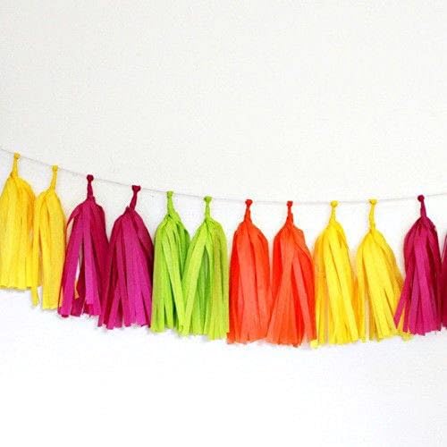 Jesipi Orange Green Cerise Yellow Mixed Colors Hanging Paper Tassels Garlands DIY Tissue Tassels Wedding Decorations (pack of 8)
