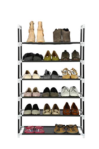 Homebi 6-Tier Shoe Rack Shoes Storage Organizer Entryway Metal Shoe Holds 18-24 Pairs of Shoes with 6 Tiers Metal Shelves and Fabric Cover in Black,23.62" W x 11.02" D x 41.54" H