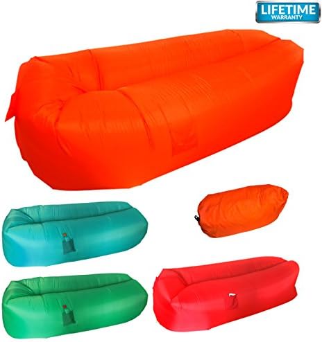 Inflatable Lounger, Air Chair Topie Original, Ripstop Parachute Polyester Material, Easiest Lounger to Inflate, Lay Bag Air Hammock (WIDE Orange)