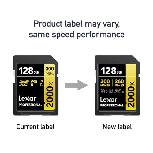 Lexar 128GB Professional 2000x SD Card, UHS-II, C10, U3, V90, Full HD, 8K, Up To 300MB/s Read SDXC Memory Card, for DSLR, Cinema-Quality Video Cameras (LSD2000128G-BNNNU)