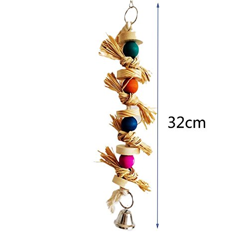 Parrot Pet Bird Chew Toy Wooden Straw with Bell Cage Swing Toys Cage Hanging Accessory