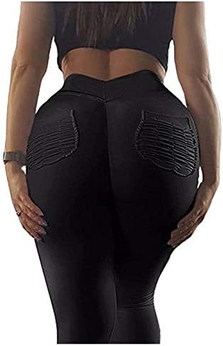 Women's High Waist Back Ruched Butt Lifting Leggings Yoga Pants with Pockets Push up Workout Capris