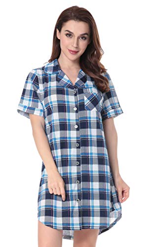 N NORA TWIPS Nightgown Women's Long Sleeve Nightshirt Boyfriend Sleep Shirt Button-up Lapel Collar Sleepwear