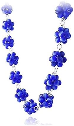 Sterling Silver Dark Blue Cats Eye Bead Cluster Necklace, 16''-19''