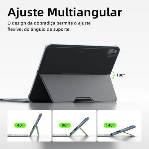Capa com Teclado e Trackpad para iPad A16 11ª Geração 11 Polegadas 2025/ iPad 10ª Geração 10.9" Polegadas, Teclado Retroiluminado Destacável com Layout Português, Capa com Ângulo Ajustável, Cinza