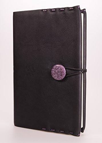 Refillable Bark Black Leather Journal with Lavender Concho + Blank Pages 5.5" x 8.5" (JM-40)