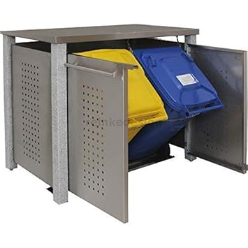 Edelstahl Mulltonnenbox Fur 2 Tonnen 120l Mit Pultdach Und Granit