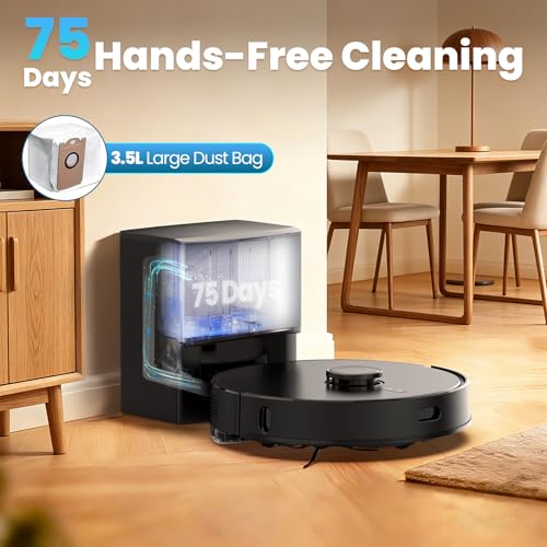 E10+ Robot Vacuum & Mop Combo Self Emptying with 8,000Pa, Robotic Vacuums Cleaner for Pet Hair, LiDAR Navigation, 75-Day Capacity, Carpet Detection, Anti-Tangle, 150-Min Runtime, for Floors, Carpet