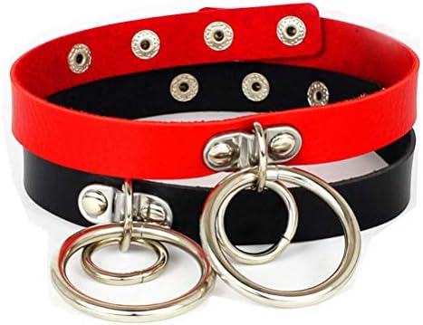 Calary PU Leather Choker Necklace Goth O Ring and Love Heart Choker Collar Chain for Women Girl (2 Set BR 2)