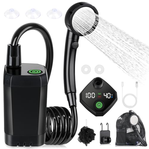 Campingdusche Tragbare, [6000mAh] Spopal Camping Dusche mit mit Pumpe und Temperaturanzeige, Camping Dusche Outdoor Set mit Duschkopf und 2M Schlauch 