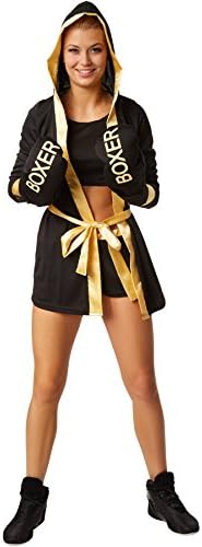 dressforfundressforfun Women’s Boxer Costume with shorts, top, hooded jacket, belt and boxing gloves (Gold XL | No. 301822)