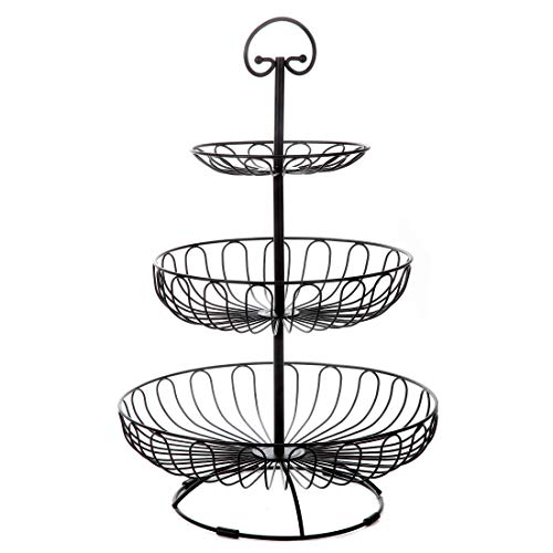 Lily's Home Wire Fruit and Vegetable Holder, 3-Tiered Fruit Basket, Kitchen Accessories - Black