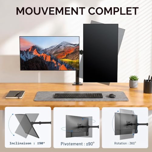 GRIFEMA GB2001-2, 2 Screen PC Monitor Stand for 13-32 Inches, PC Monitor Arm VESA 75 x 75-100 x 100 mm, 360° Rotation, ± 90° Angle Tilt, Height Adjustable, Maximum Weight 9 kg, Black