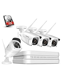 ANNKE Sistema de cámara inalámbrica, 8CH 1080P FHD Wi-Fi H.265 NVR sistema de vigilancia de vídeo, Plug and Play, 4 x 1080P cámaras IP para uso en exteriores, 100 ft visión nocturna con Smart IR, salida HDMI, 1 TB HDD