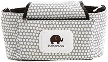 Stroller Bag Organizer - Universal That Fits for All Strollers - with Baby Wipes Holder Plus Easy Access Front Flip Lid - Gray Polka Dot Design