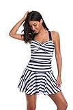 Leoparts Women's Stripe Swimwear Crossover One Piece Swimdress Skirted Swimsuit with Boyshort