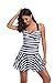 Leoparts Women's Stripe Swimwear Crossover One Piece Swimdress Skirted Swimsuit with Boyshort