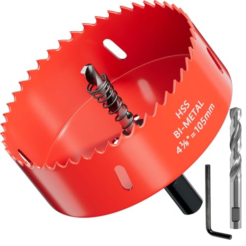 Garhwal Bi-Metall Lochsäge 105 Mm, Bohrkrone, Lochbohrer, Mit Dreikantschaftadapter Und Zentrierbohrer - Ideal Für Hohlwanddosen, Led Spots, Stecker In Platten