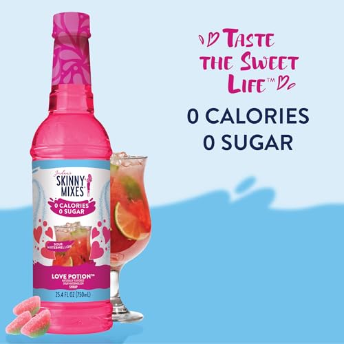 JORDAN’S SKINNY MIXES SUGAR FREE SYRUP – LOVE POTION FLAVOR, KETO, LOW CARB, ZERO CALORIE, GLUTEN-FREE, FRUIT WATER ENHANCER & DRINK MIX FOR ICED TEA, LEMONADE, COCKTAILS, 25.4 FL OZ (SOUR WATERMELON)