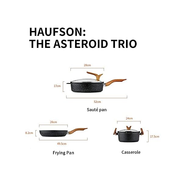 Haufson-Asteroid-Trio-Non-Stick-Cookware-with-Lid-5-Pieces-Set-Pot-And-Pan-Sets-Induction-PFOA-Free-Frying-Pan-28-cm-Saute-Pan-28-cm-with-Lid-Casserole-24-cm-with-Lid Haufson Asteroid Trio+, Non Stick Cookware with Lid, 5 Pieces Set, Pot And Pan Sets Induction, PFOA Free, Frying Pan 28…