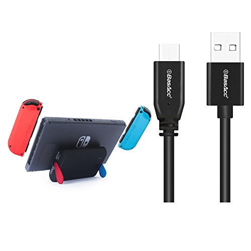 Nintendo Black Switch Portable Charging Power Bank and Adjustable Stand + BasAcc Black 3.3 Feet USB 2.0 Type C Male to USB Type A Male Cable For Nintendo Switch, Samsung Galaxy S8/S8+/Note 8