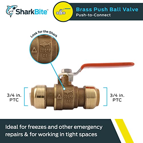 SharkBite 3/4 Inch Ball Valve, Push To Connect Brass Plumbing Fitting