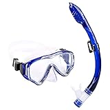UPhitnis Kids Seaview Snorkel Set - Dry Top Snorkel Mask with Big Eyes for Kids, Childs, Boys, Girls - Easybreath Snorkeling Mask for Snorkeling, Diving