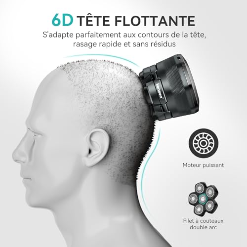 kensen Men's 6D Electric Bald Head Shaver Men Hair 160 mins Battery Life Shaver Crane Bald Waterproof Wet & Dry Type-C Cordless Bald Crane Trimmer with LED Display