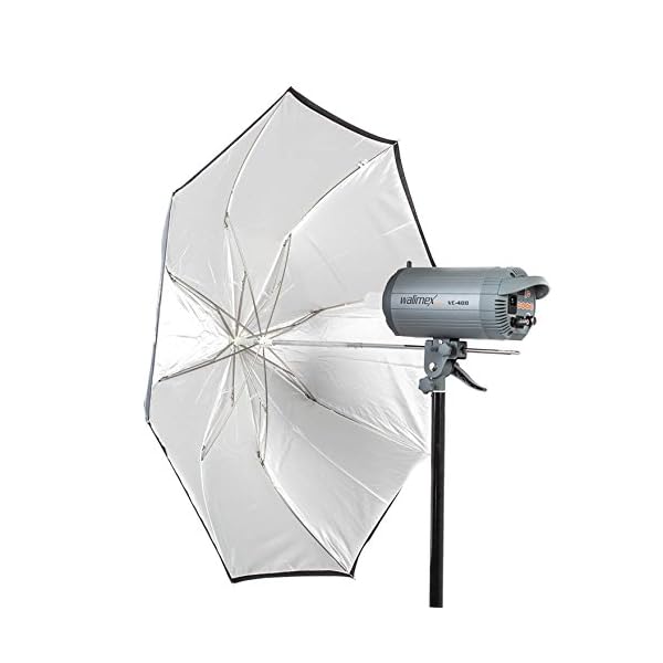 Quenox Durchlichtschirm (Studioschirm) für Studioblitz oder Aufsteckblitz an Blitzneiger 84 cm weiß – Bild 3