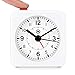 MARATHON Mini Non-Ticking Analog Alarm Clock with Auto Blacklight - Silent Smooth Sweep - Alarm & Snooze Functions - Two AAA Batteries Included, White/White
